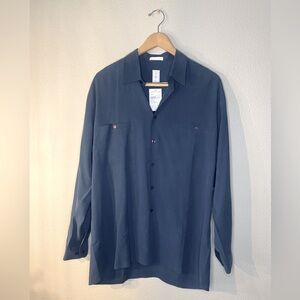 Burma Bibas NEW Men’s 100% silk button down shirt mineral blue/gray color large